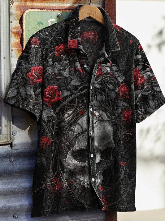 Men's Vintage Western Skull Print Waffle Shirt