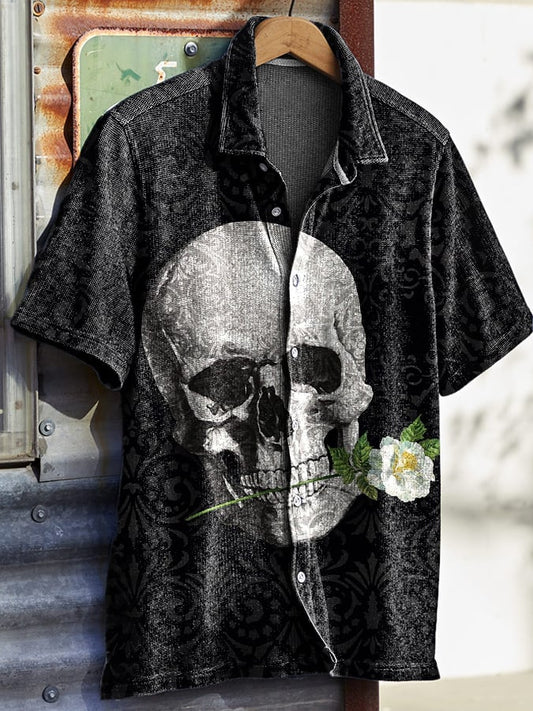 Men's Casual Western Skull Waffle Shirt