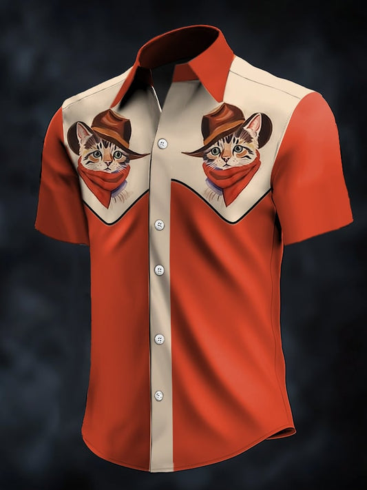 ⚡⚡Buy 2 Get 10% Off⚡⚡Men's Retro Western Contrast Print Short Sleeve Casual Shirt