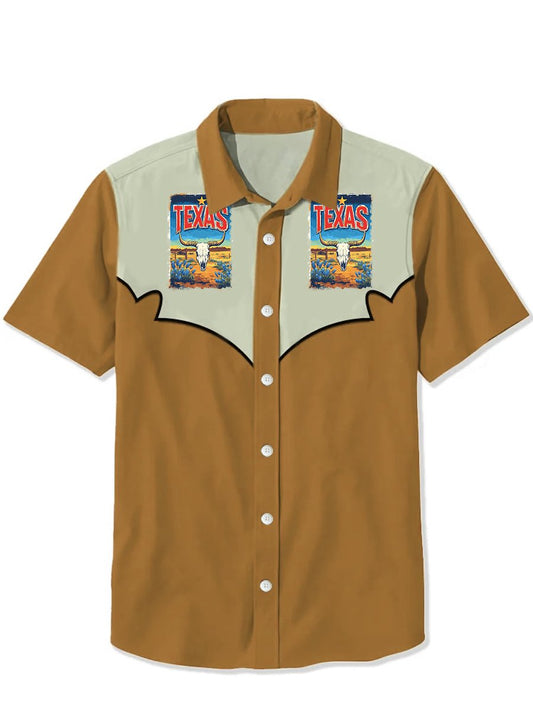 Men's Western Casual (Texas Print) Lapel Short Sleeve Shirt