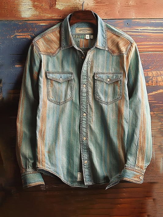 Men's Vintage Distressed Twill Double Pocket Short Sleeve Shirt