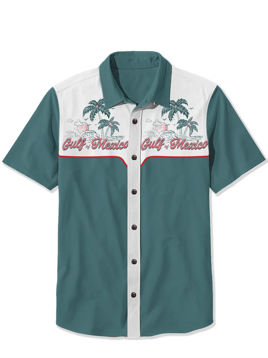 Men's Vintage Gulf of Mexico Map Short Sleeve Shirt