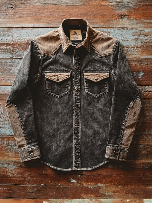 Men's Vintage Distressed Twill Double Pocket Short Sleeve Shirt